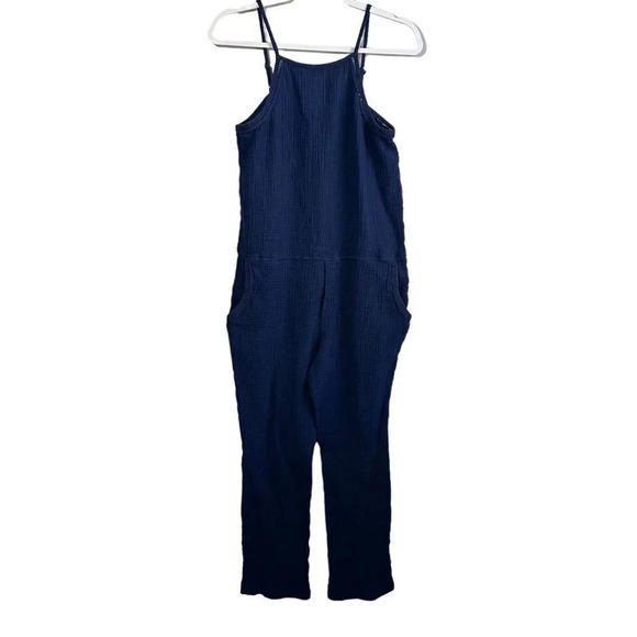 Anthropologie Cloth & Stone Seersucker Jumpsuit M Navy Romper Lightweight - Picture 1 of 8